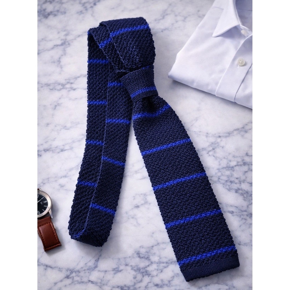 Polo By‎ Ralph Lauren Preppy Knitted Square Tip Tie Striped Italy Silk - RARE